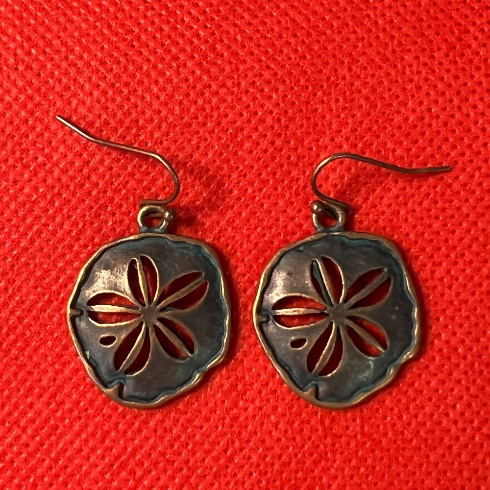Copper Sand Dollar French Hook Pierced Earrings